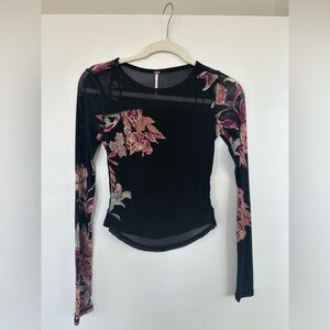 Free People Black and Pink Asymmetrical Fitted Blouse